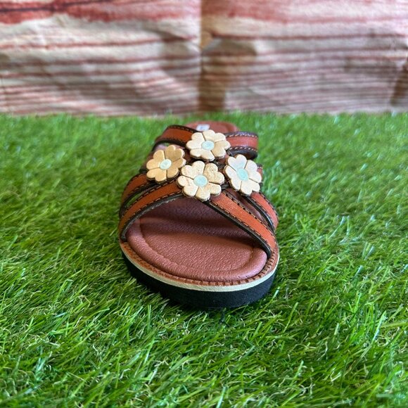 Women's Genuine Leather Brown Sandals with Flower Details Handmade in Mexico - Picture 7 of 8